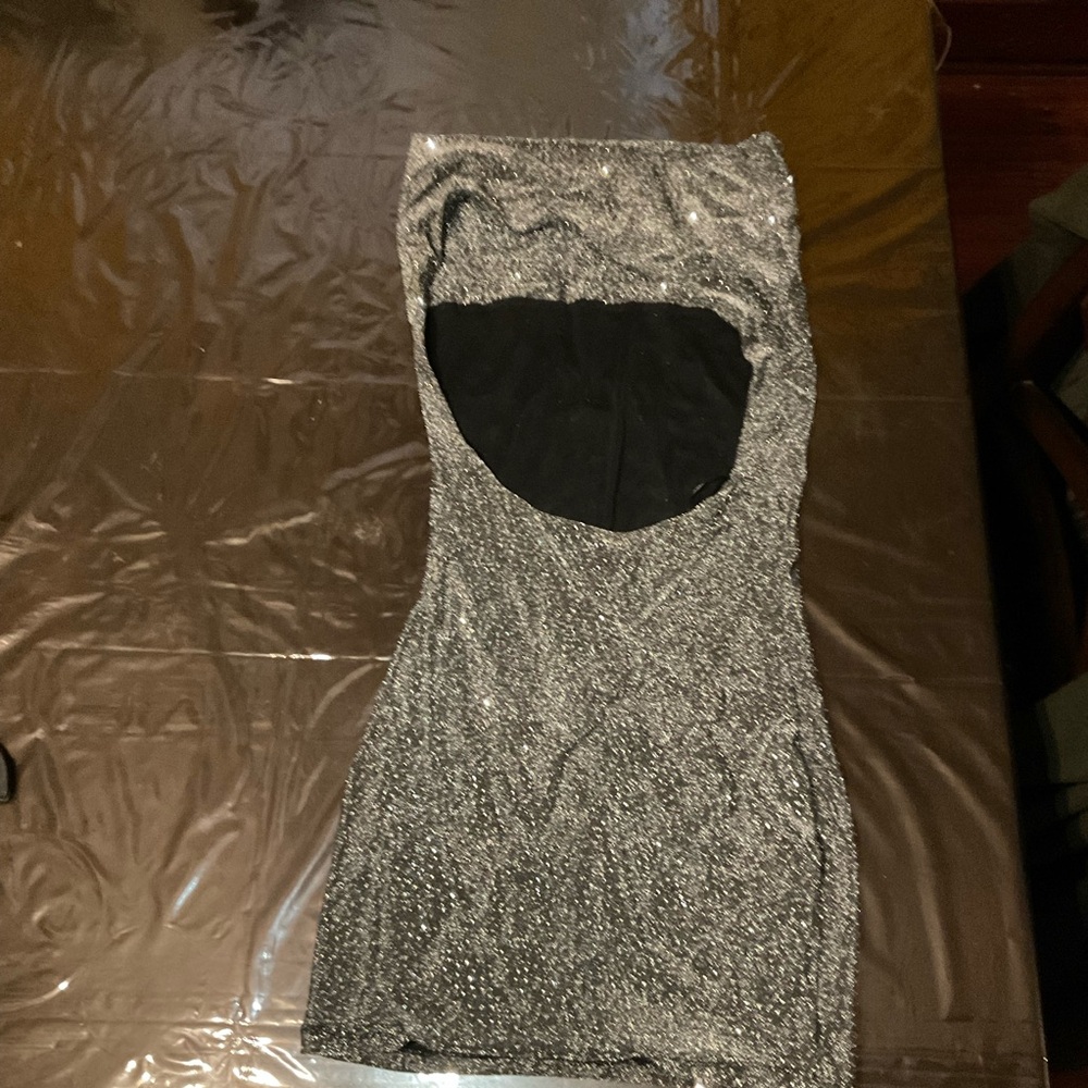 Sparkling Silver Strapless & Backless Dress